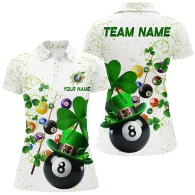 3D Billiard Balls Luckiest Shamrock Women Billiard Polo Shirts Custom St Patrick Day Billiard Shirts, Billiard Gifts