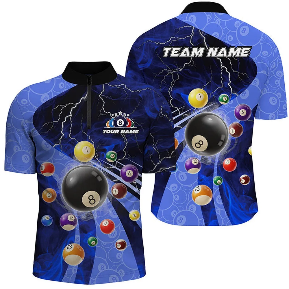 3D Billiard Balls Pool Shirts For Men Customized Lightning Billiard Jerseys Shorts Sleeve Blue, Mens Polo Shirts, Billiards Gifts