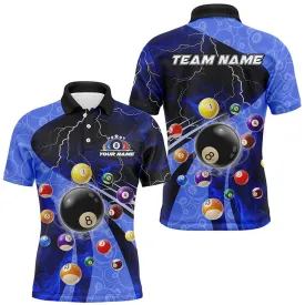 3D Billiard Balls Pool Shirts For Men Customized Lightning Billiard Jerseys Shorts Sleeve Blue, Mens Polo Shirts, Billiards Gifts