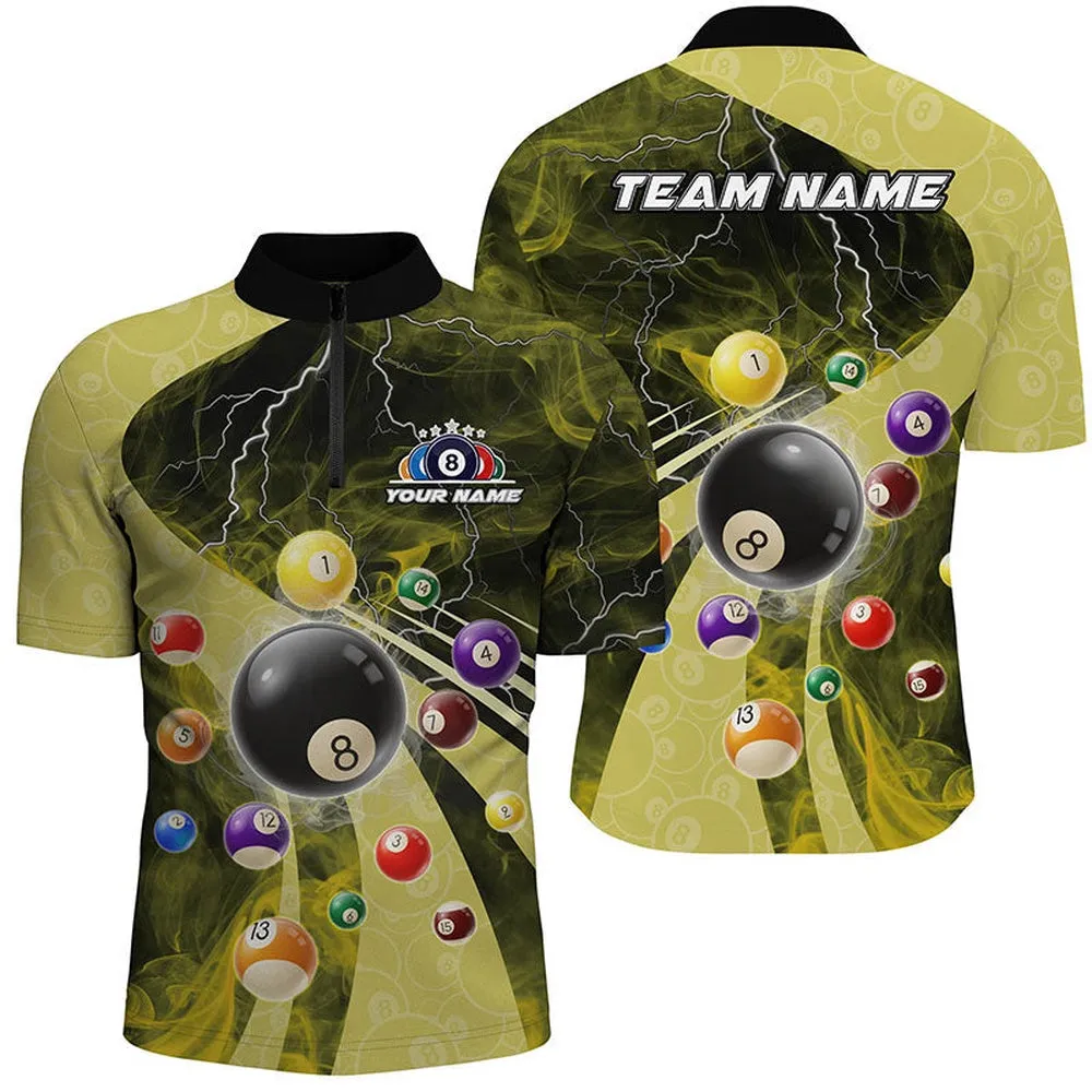 3D Billiard Balls Pool Shirts For Men Customized Lightning Billiard Jerseys Shorts Sleeve Yellow, Mens Polo Shirts, Billiards Gifts