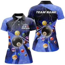 3D Billiard Balls Pool Shirts For Women Customized Lightning Billiard Jerseys Shorts Sleeve Blue, Custom Billiards Jerseys, Billiard Gifts