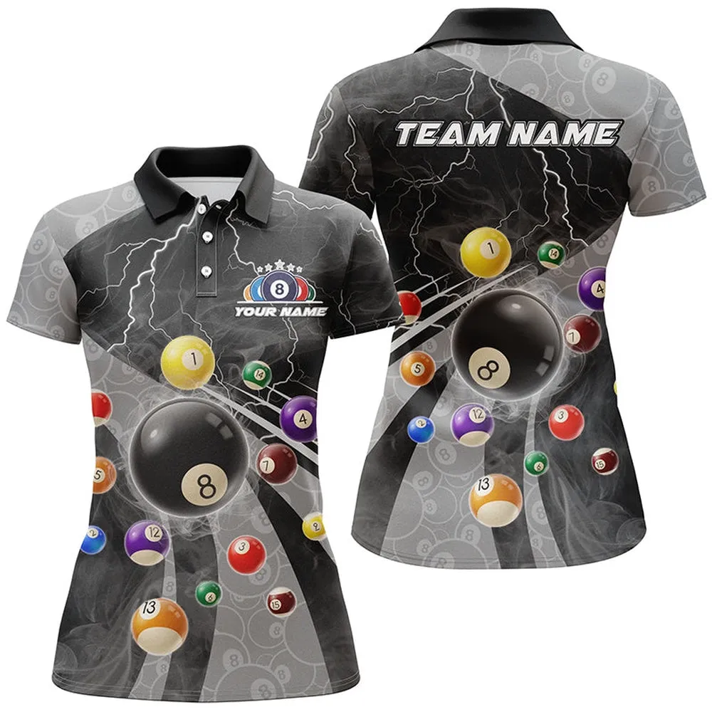 3D Billiard Balls Pool Shirts For Women Customized Lightning Billiard Jerseys Shorts Sleeve Grey, Custom Billiards Jerseys, Billiard Gifts