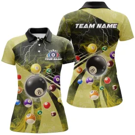 3D Billiard Balls Pool Shirts For Women Customized Lightning Billiard Jerseys Shorts Sleeve Yellow, Billiard Gifts