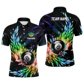 3D Colorful Frozen Ice Men Billiard Polo Shirts Personalized 8 Ball Pool Billiard Attire Jerseys, Mens Polo Shirts, Billiards Gifts