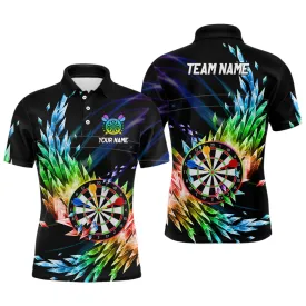 3D Colorful Frozen Ice Men Darts Polo Shirts Personalized Dartboard Darts Attire Jerseys For Team, Custom Dart Polo Shirts, Gifts For Dart Players