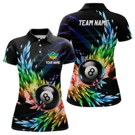 3D Colorful Frozen Ice Women Billiard Polo Shirts Personalized 8 Ball Pool Billiard Attire Jerseys, Billiard Gifts