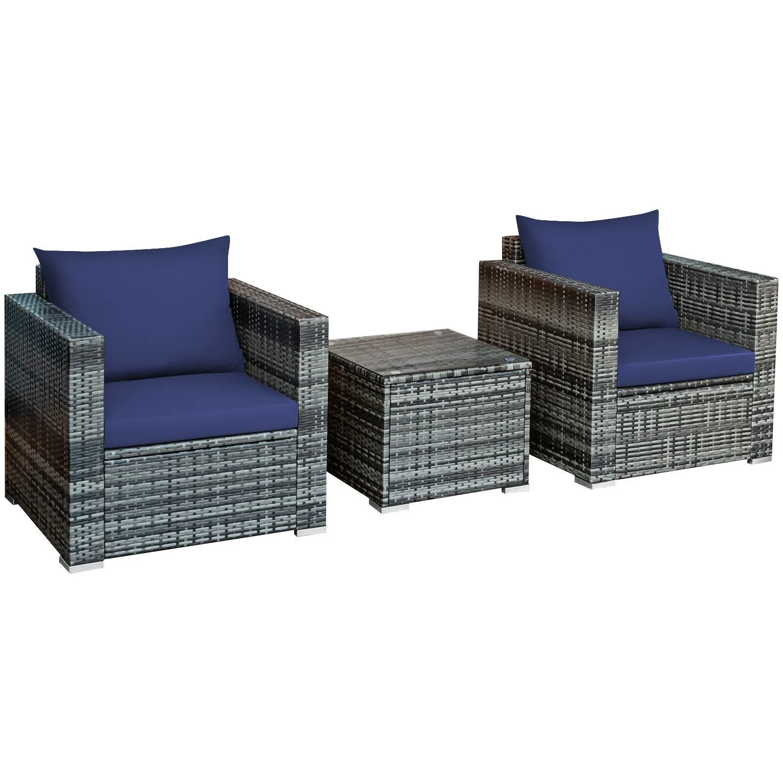 3pc Patio Rattan Furniture Sofa Set - Navy