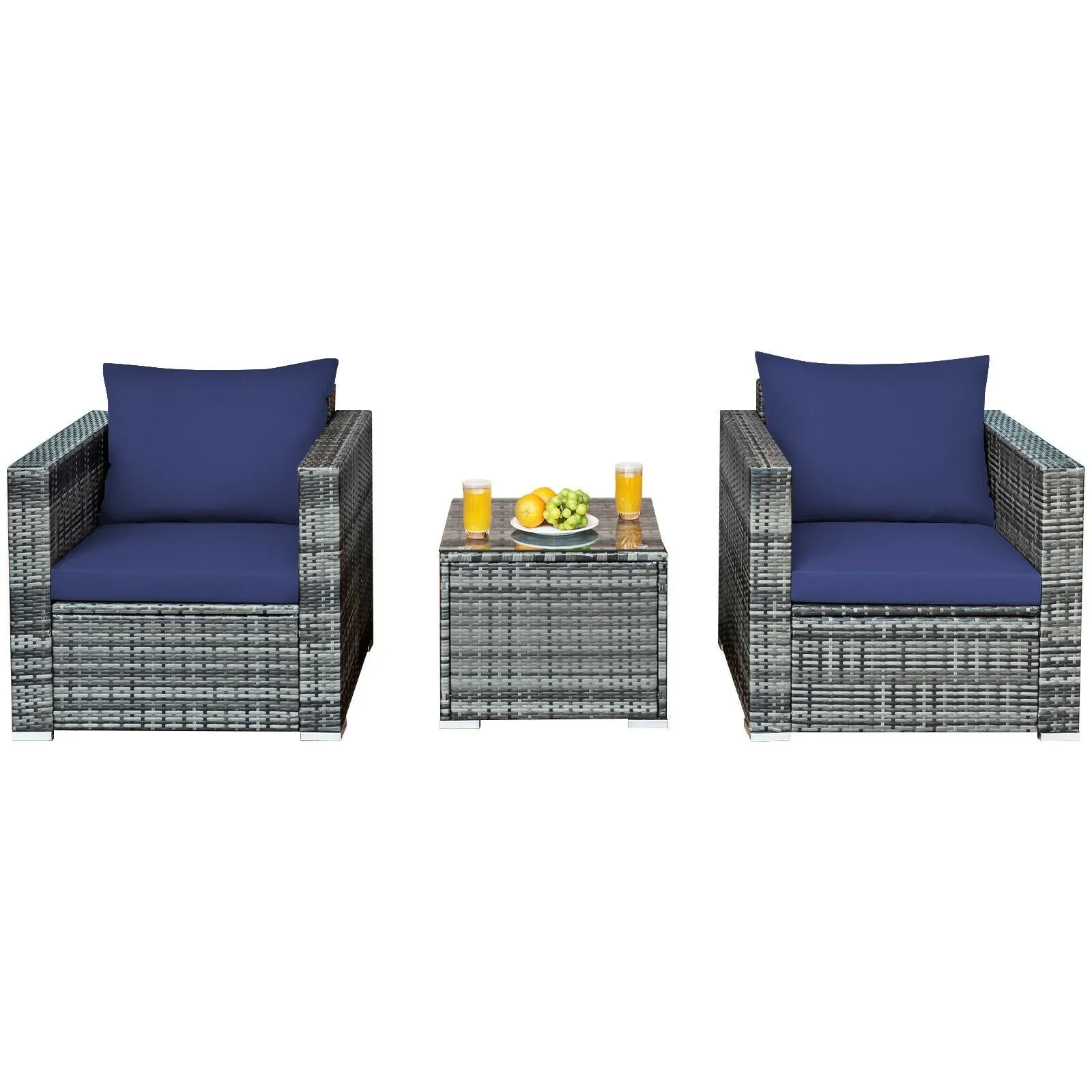 3pc Patio Rattan Furniture Sofa Set - Navy