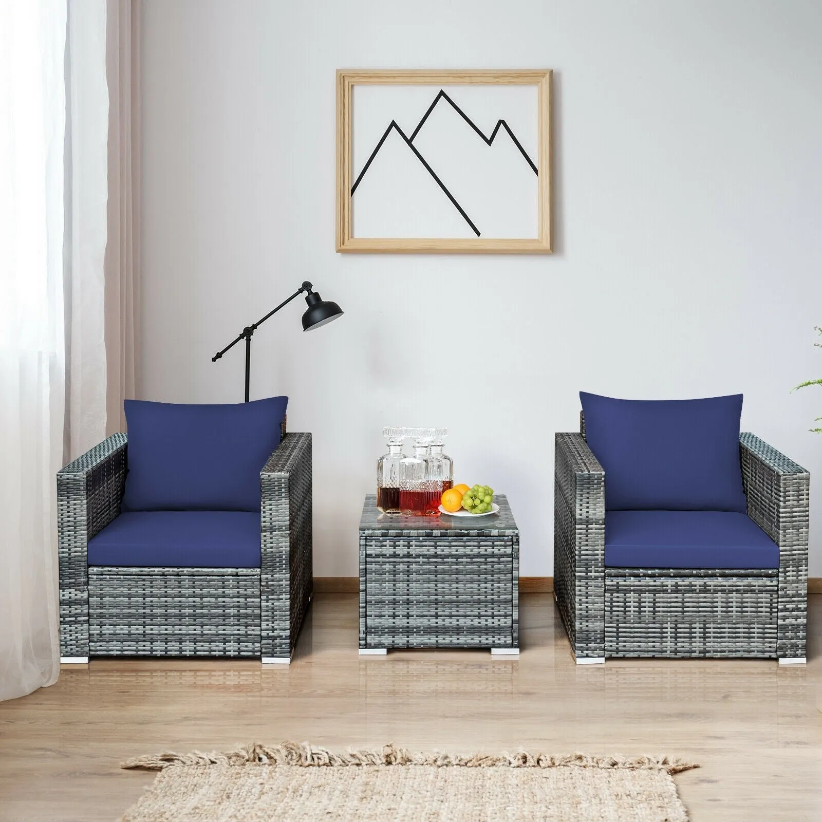 3pc Patio Rattan Furniture Sofa Set - Navy