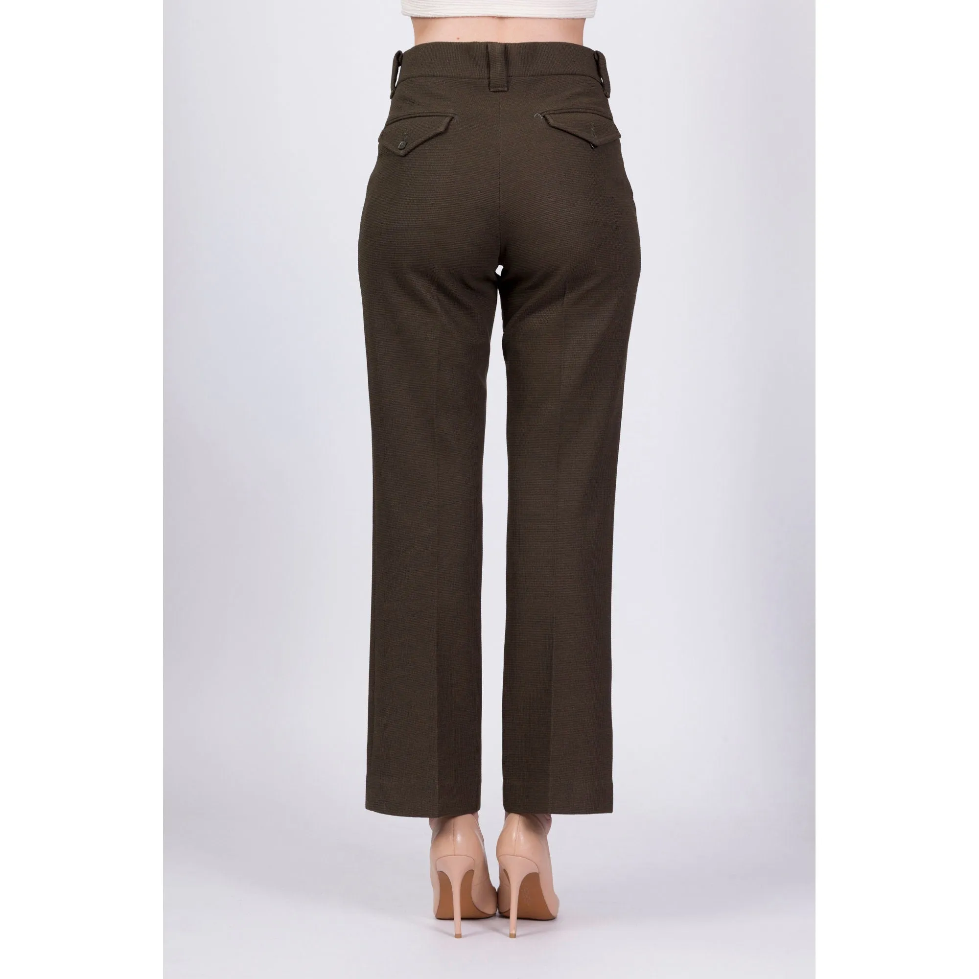 70s Olive Green Unisex High Waisted Trousers - 29" Waist