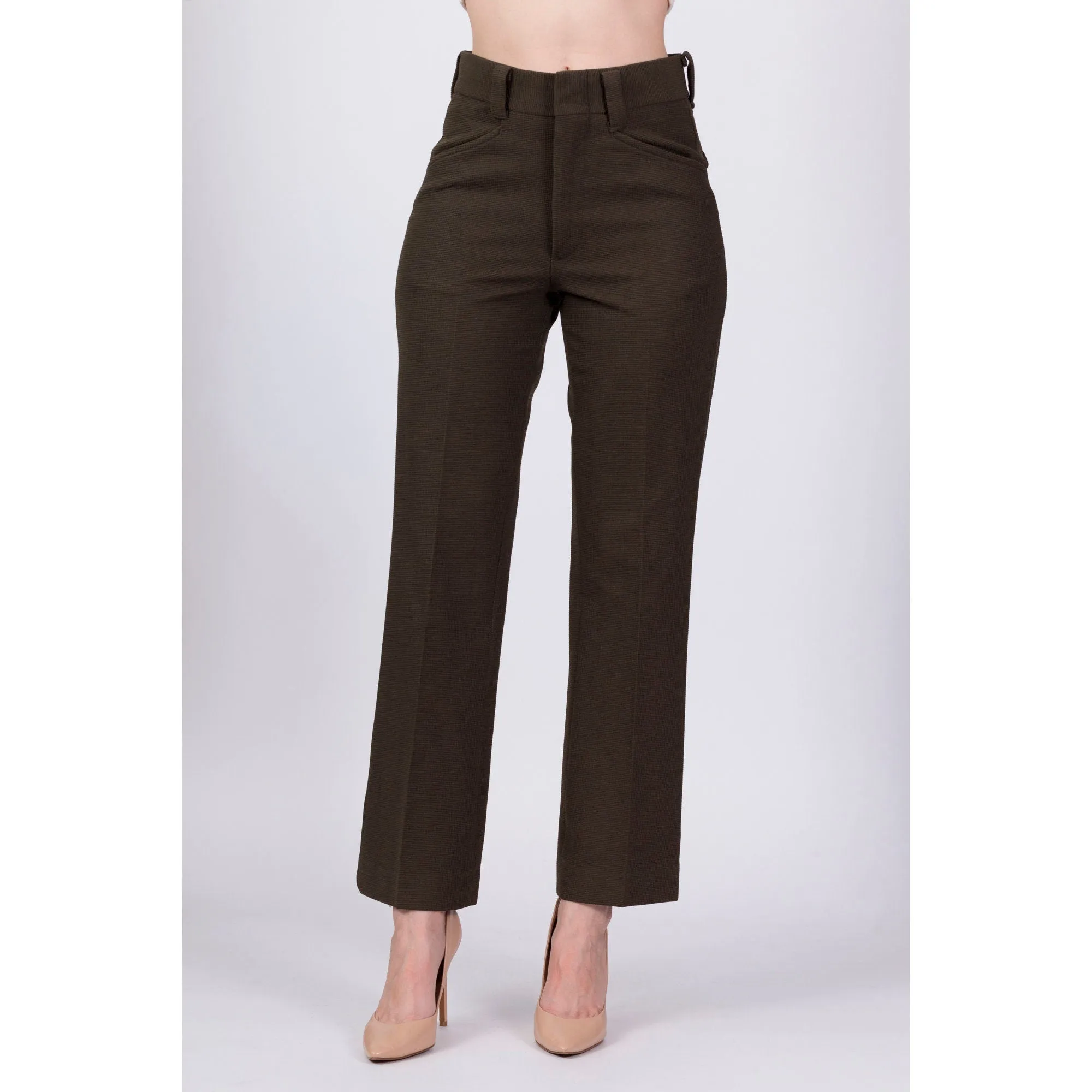 70s Olive Green Unisex High Waisted Trousers - 29" Waist