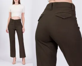 70s Olive Green Unisex High Waisted Trousers - 29" Waist