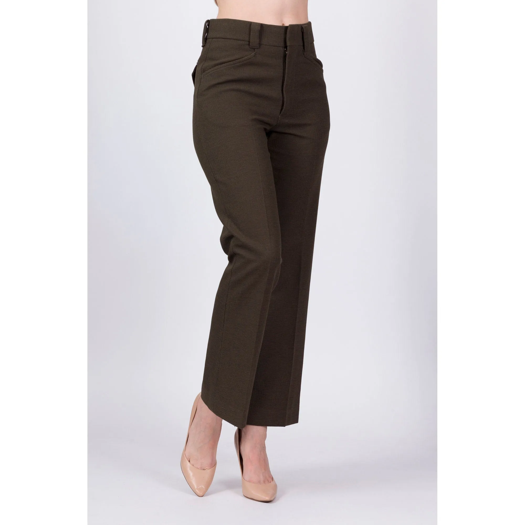 70s Olive Green Unisex High Waisted Trousers - 29" Waist