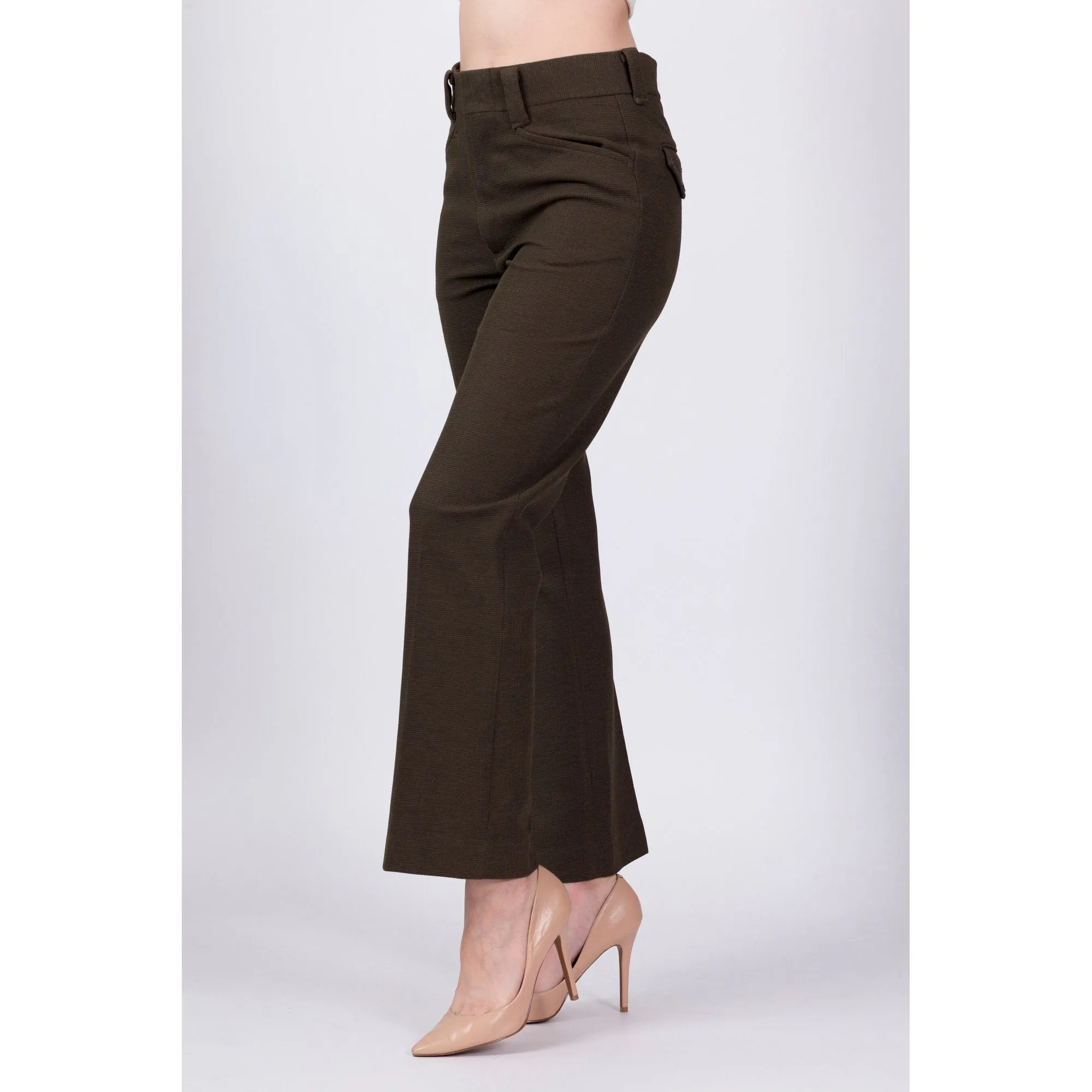 70s Olive Green Unisex High Waisted Trousers - 29" Waist