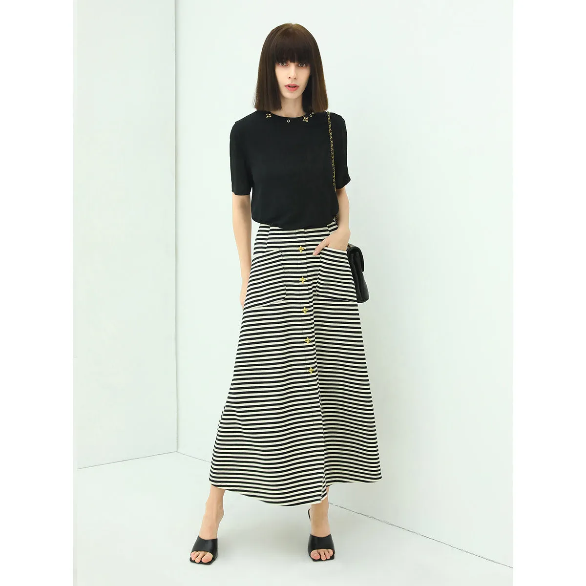 A Line Maxi Striped Skirt