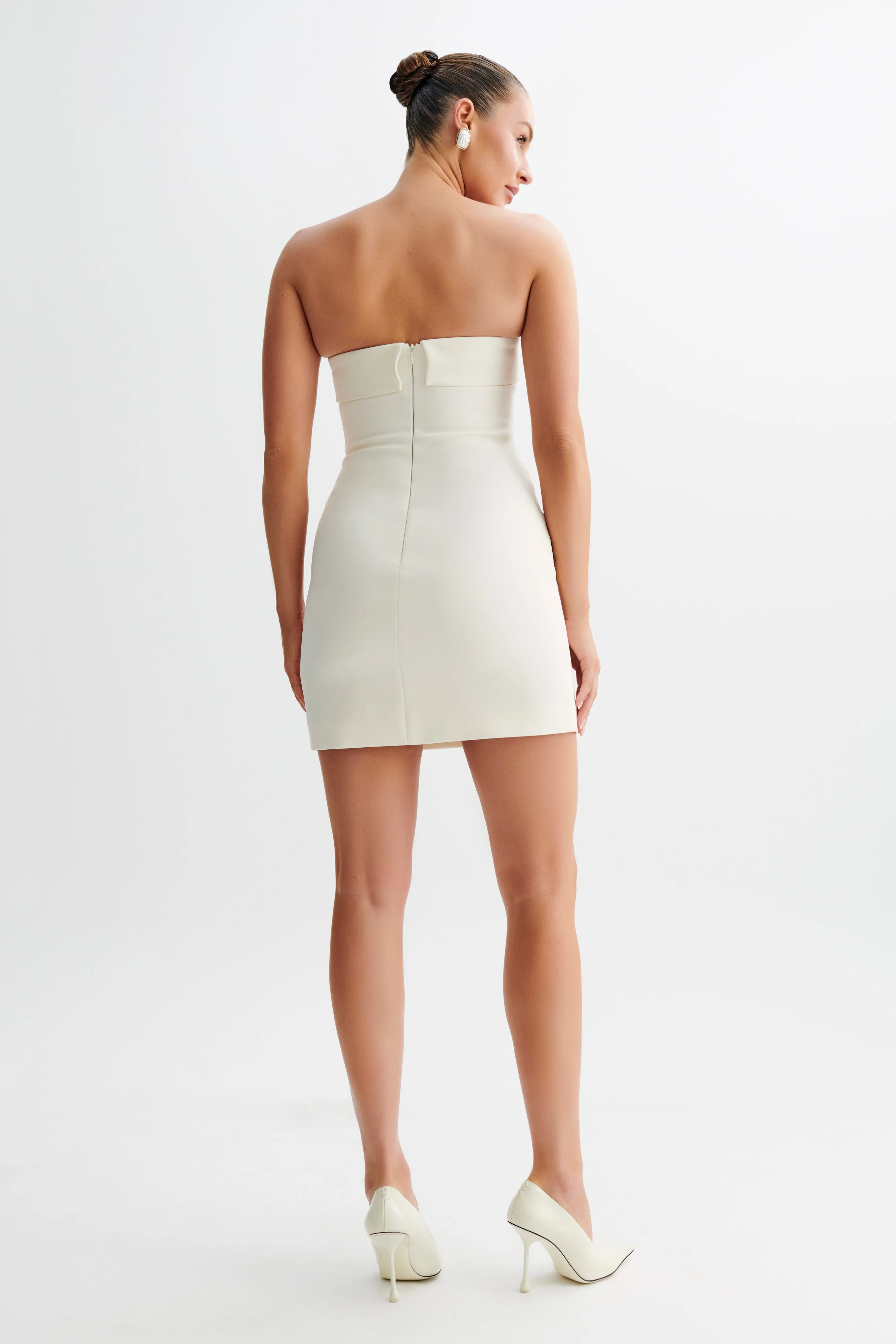 Abbie Strapless Suiting Mini Dress - Ivory