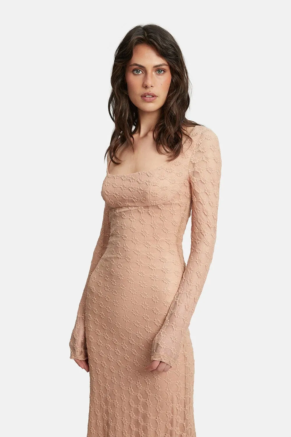 Adoni Lace Midi Dress - Biscuit