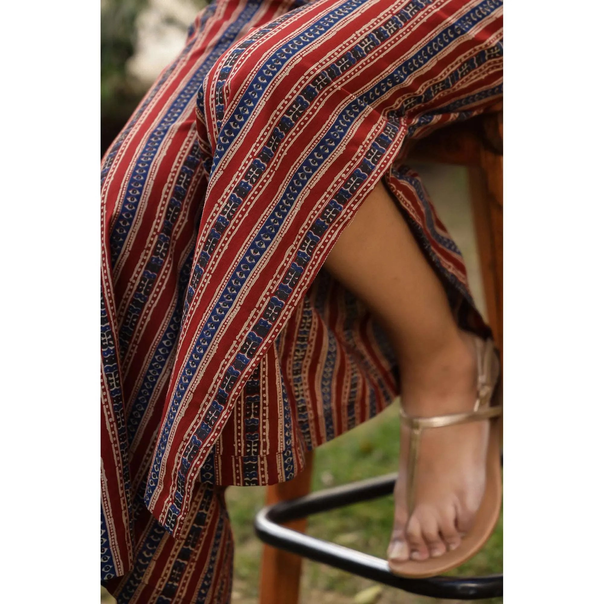 Ajrak with Stripes on Maroon Co-ordinate Set