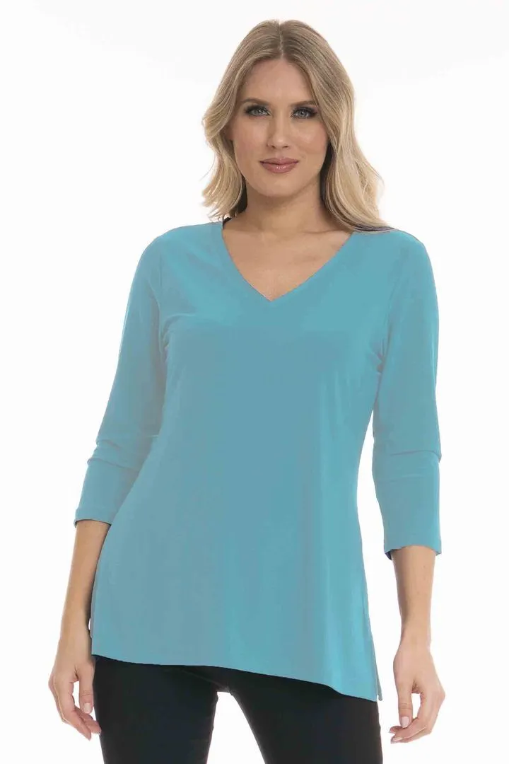 Alisha D Travelwear V Neck 3/4 Sleeve Straight Hem Top Style ADT-85