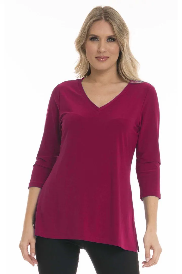 Alisha D Travelwear V Neck 3/4 Sleeve Straight Hem Top Style ADT-85