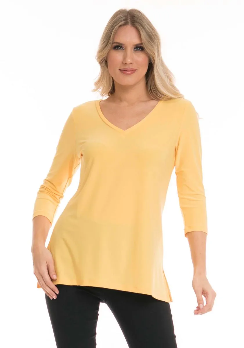 Alisha D Travelwear V Neck 3/4 Sleeve Straight Hem Top Style ADT-85