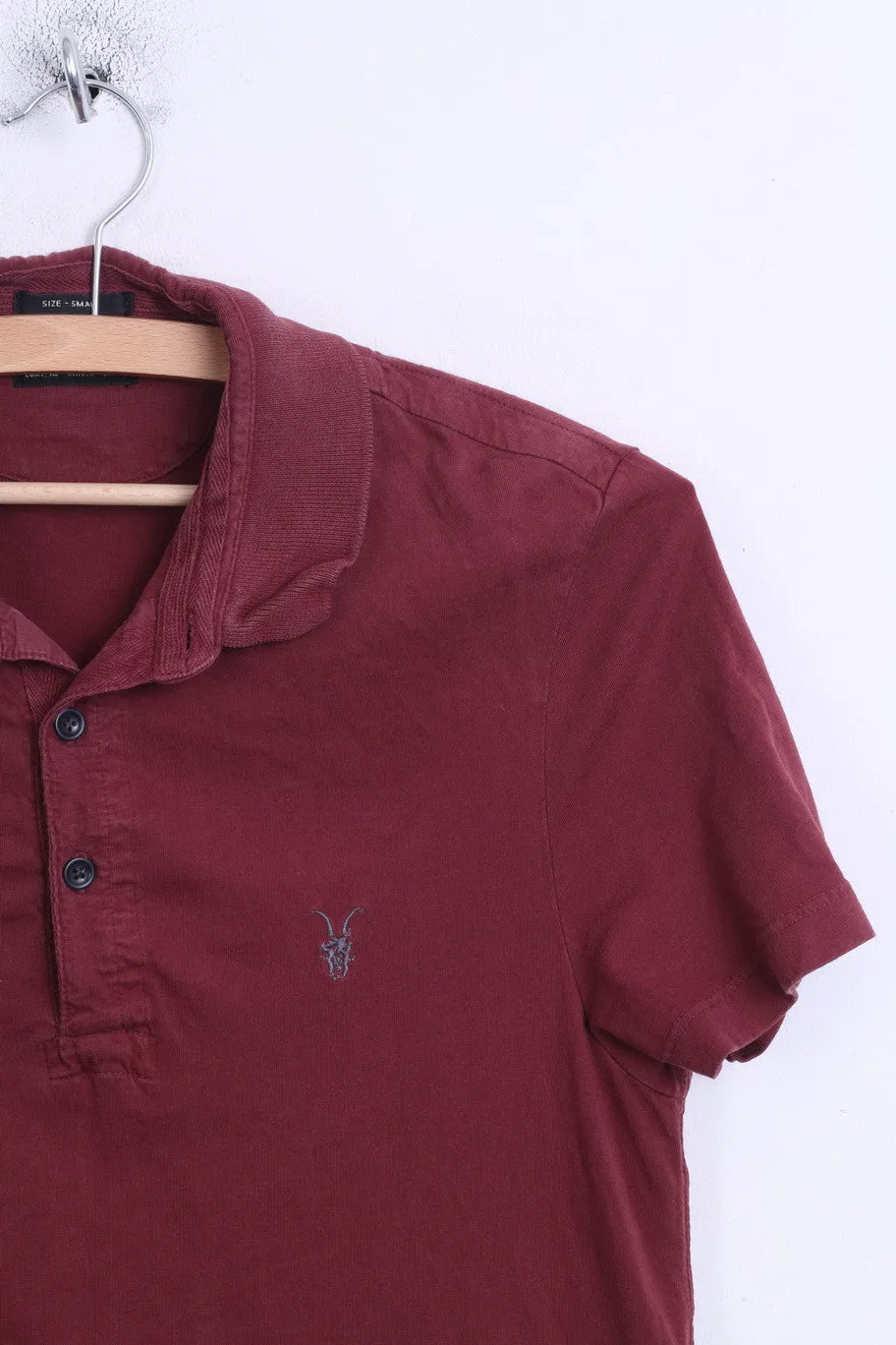 All Saints Spitalfields Mens S Polo Shirt Maroon Top Cotton