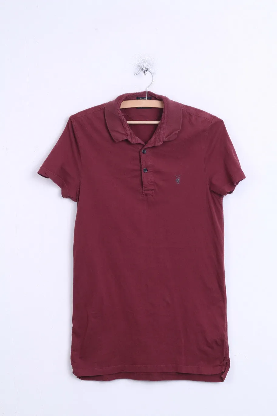 All Saints Spitalfields Mens S Polo Shirt Maroon Top Cotton