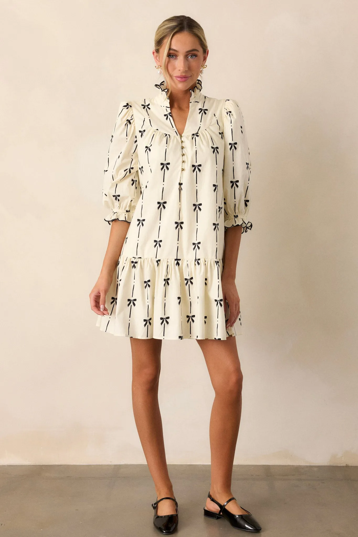 All Tied Up 100% Cotton Ivory Puff Sleeve Mini Dress