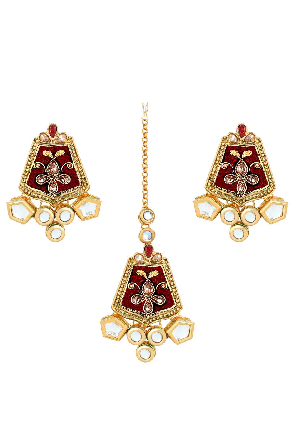 Alloy Necklace with Earrings and Maang Tikka in maroon