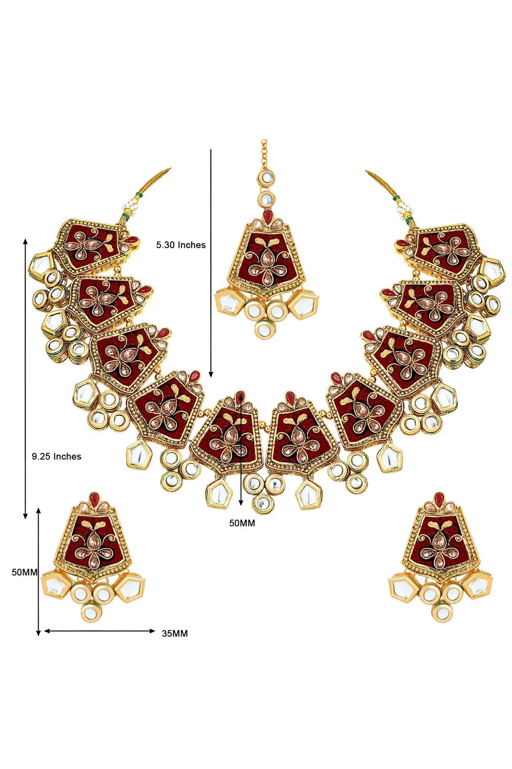 Alloy Necklace with Earrings and Maang Tikka in maroon