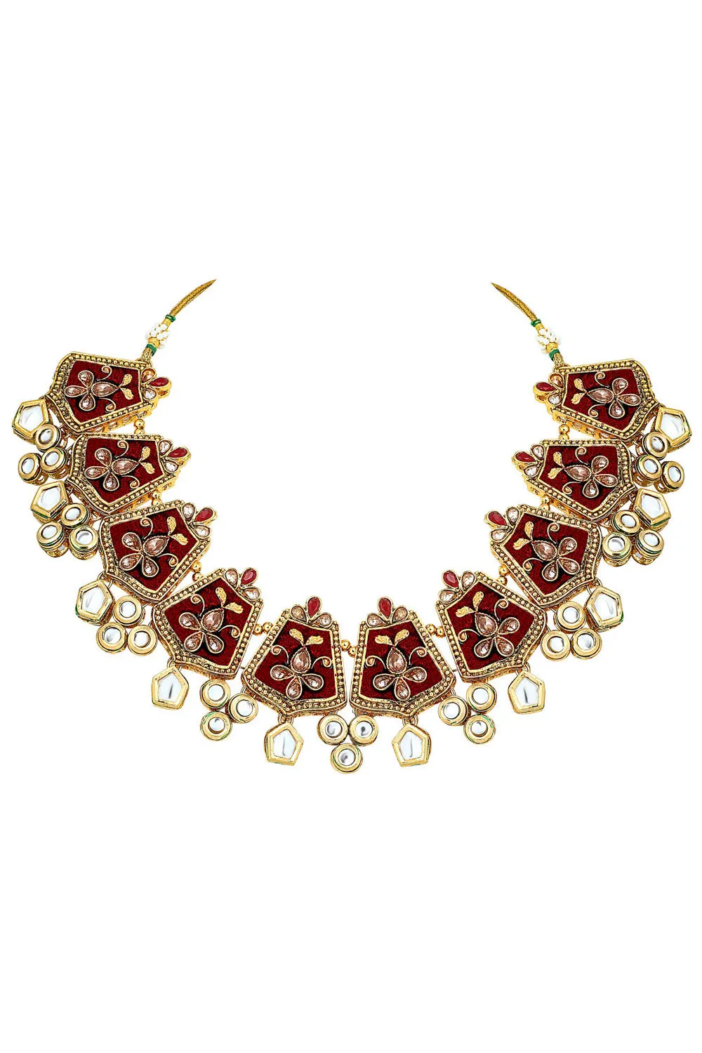 Alloy Necklace with Earrings and Maang Tikka in maroon