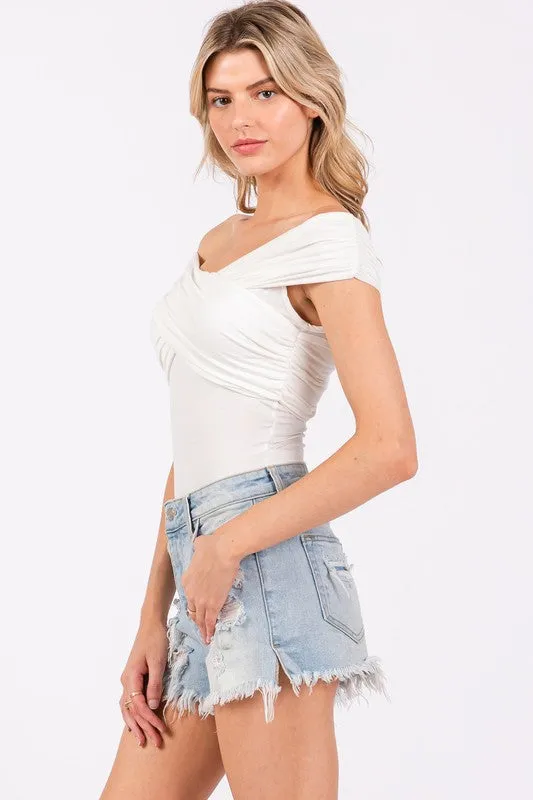 Amanda Criss Cross Off The Shoulder Bodysuit White