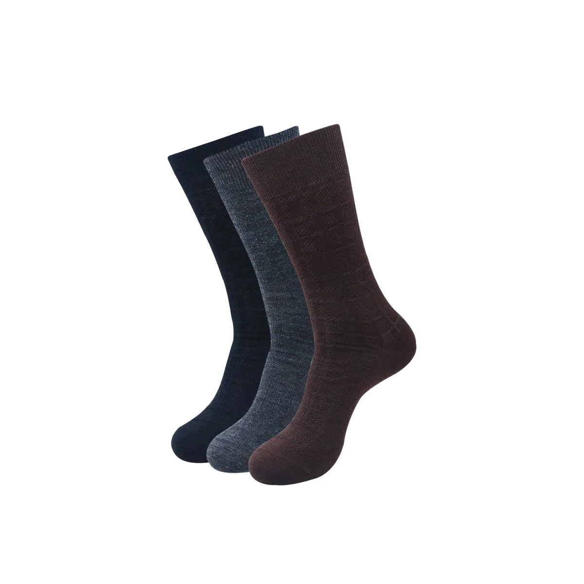 Balenzia Men's Woollen Bold Brick style Crew Socks- Black,Brown, D.Grey- (Pack of 3 Pairs/1U)