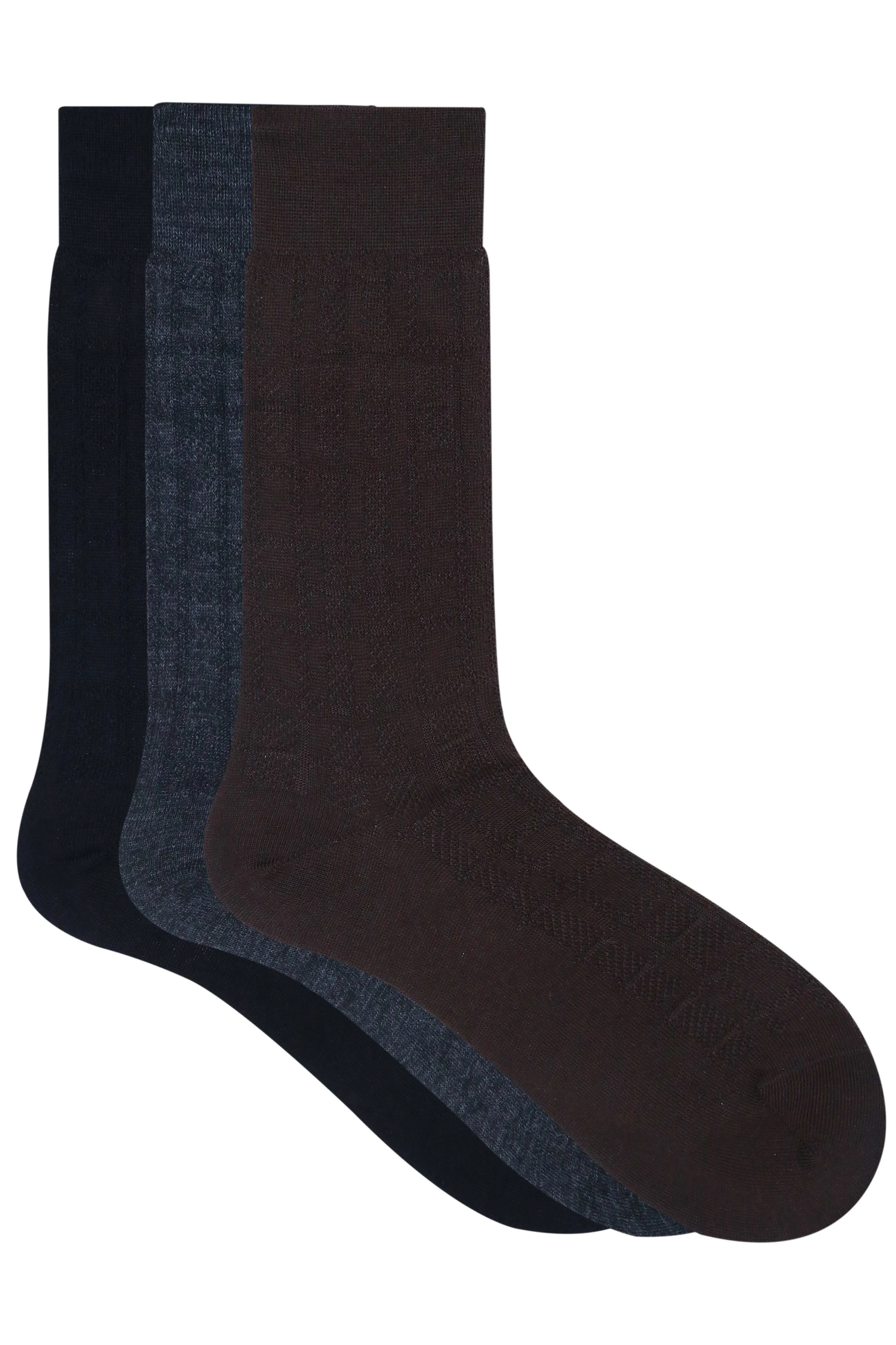 Balenzia Men's Woollen Bold Brick style Crew Socks- Black,Brown, D.Grey- (Pack of 3 Pairs/1U)