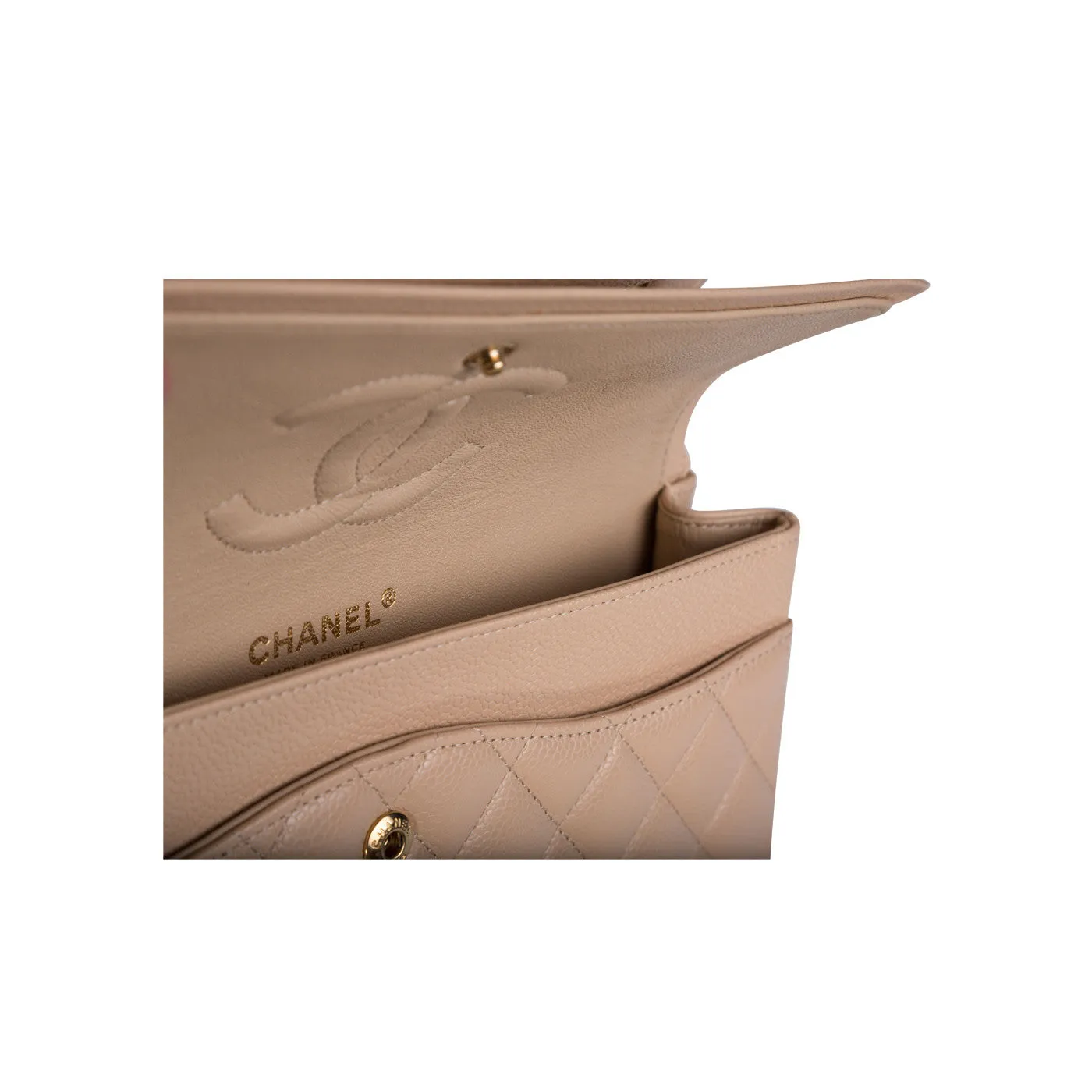 Beige Caviar Classic Flap Bag