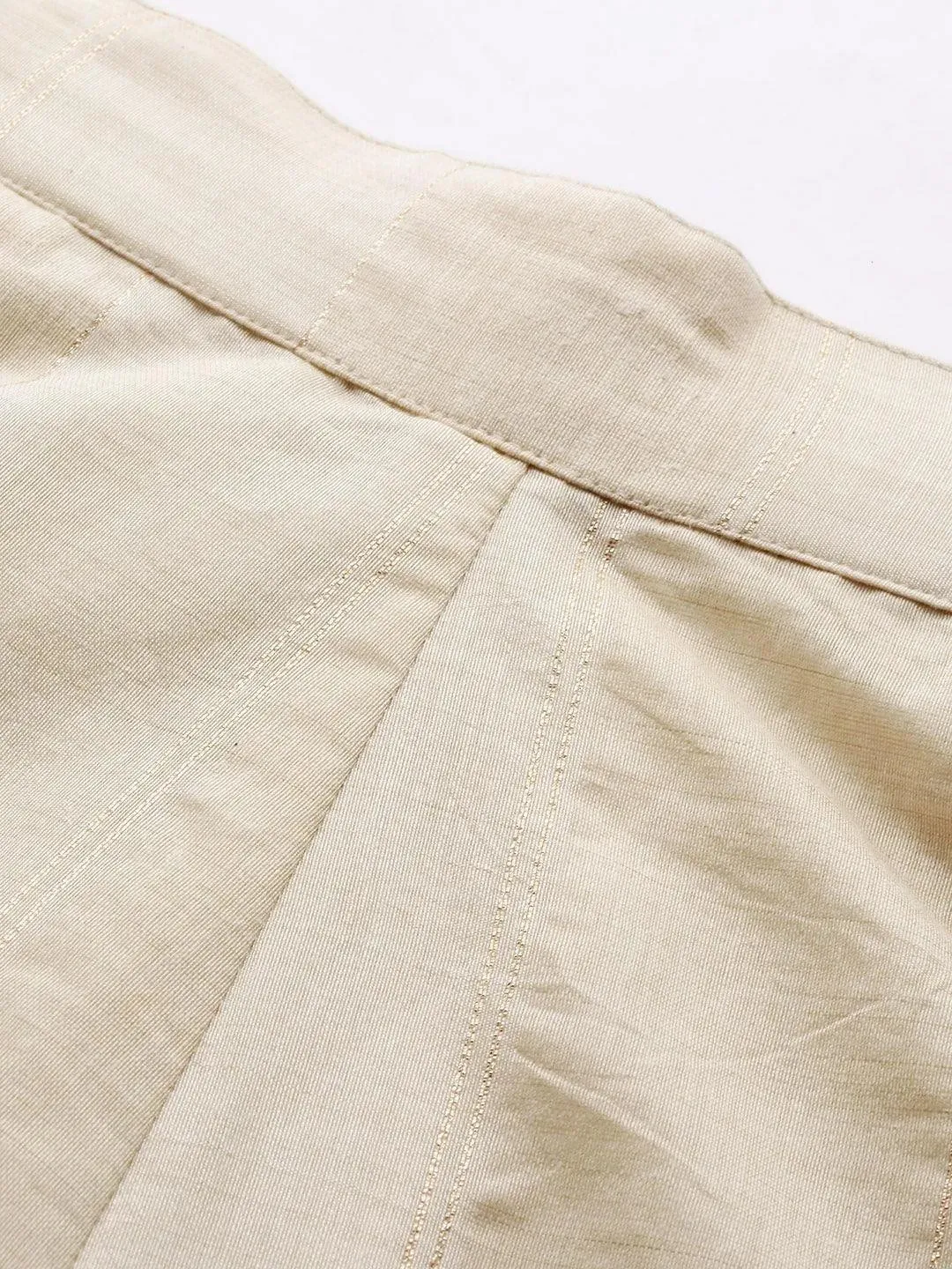 Beige Self Design Silk Trousers