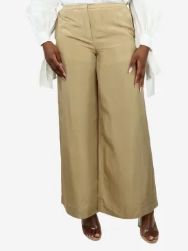 Beige silk wide-leg trousers - size UK 12