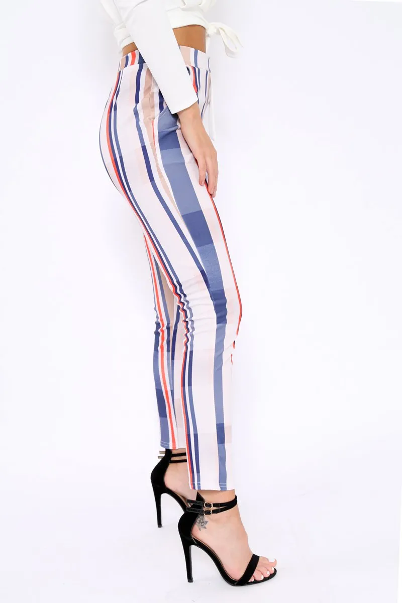 Beige Striped Tapered Trousers - Jasmyn