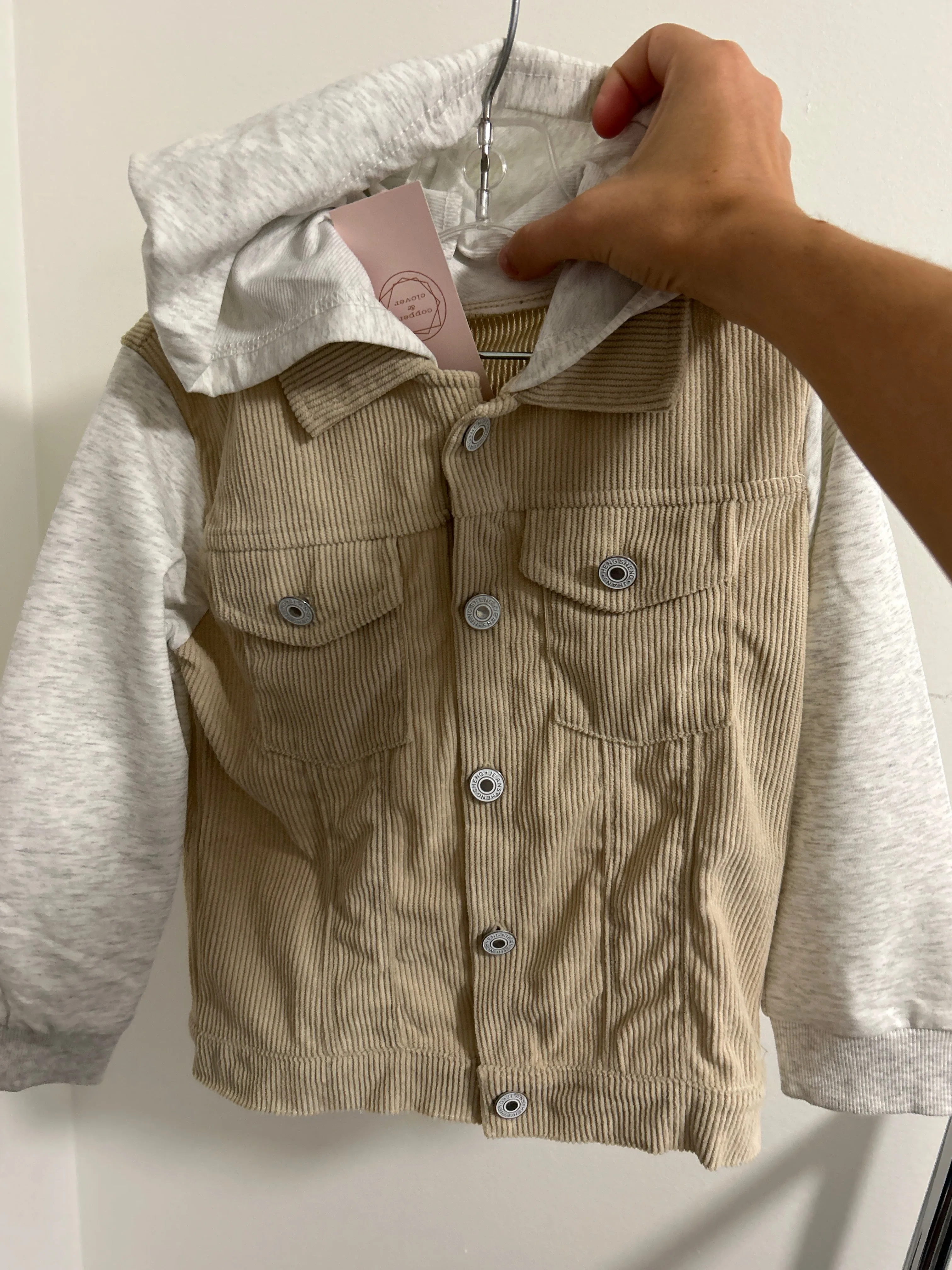 Beige White Button Up Shacket