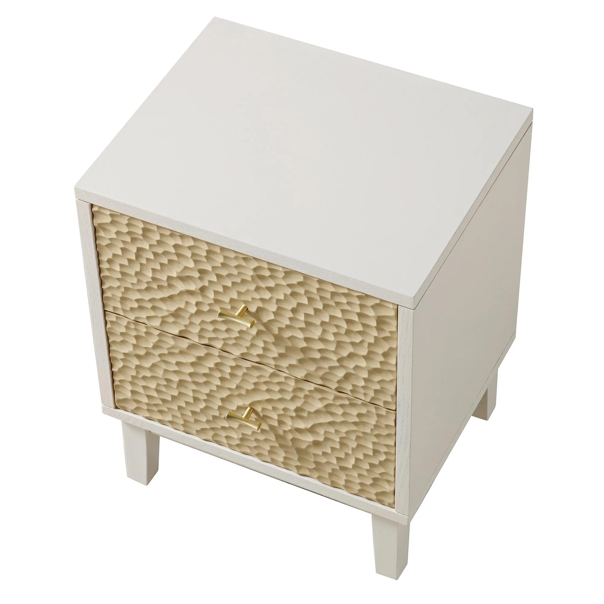 Bianca Chip Carved Bedside Table, Sand Beige & Ivory