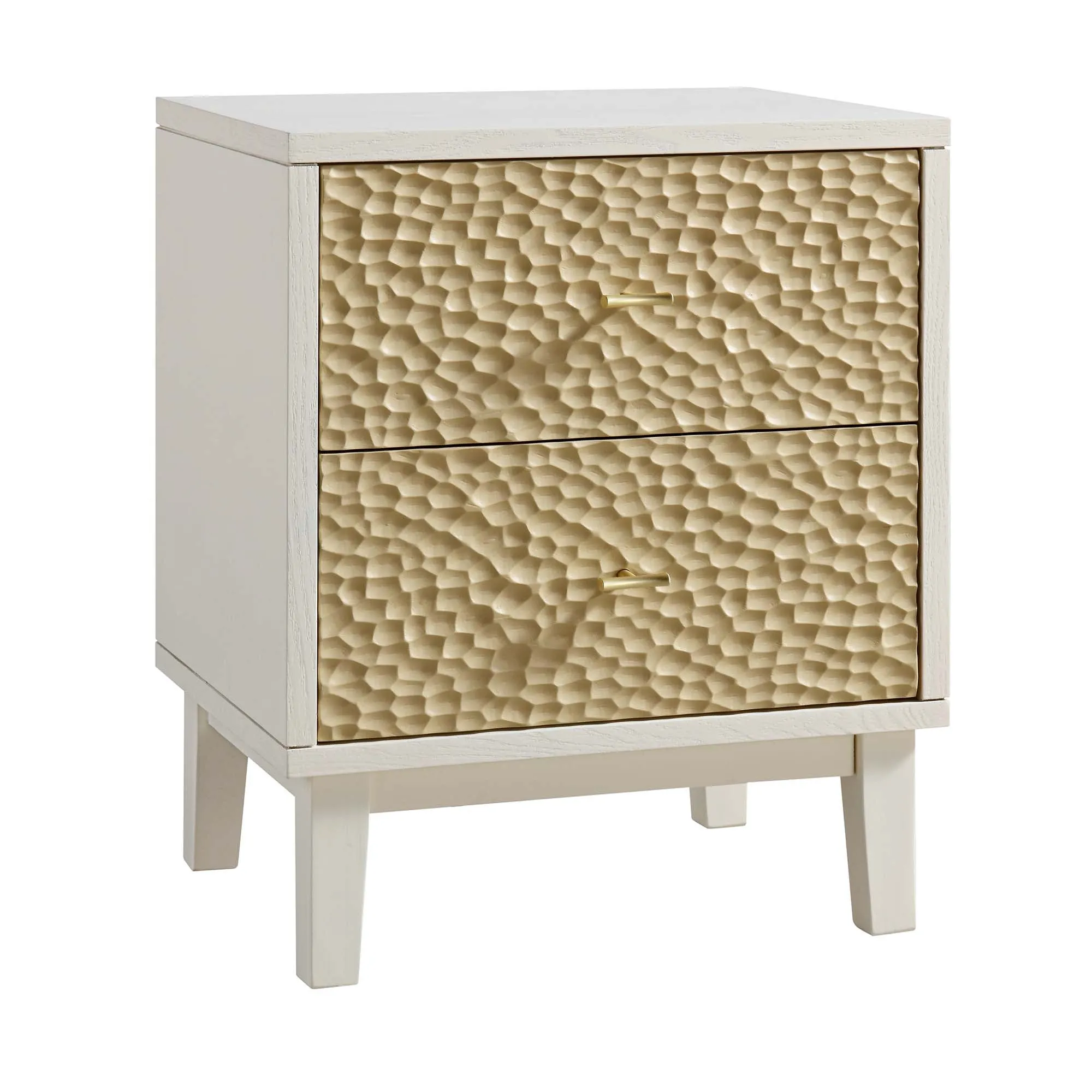 Bianca Chip Carved Bedside Table, Sand Beige & Ivory