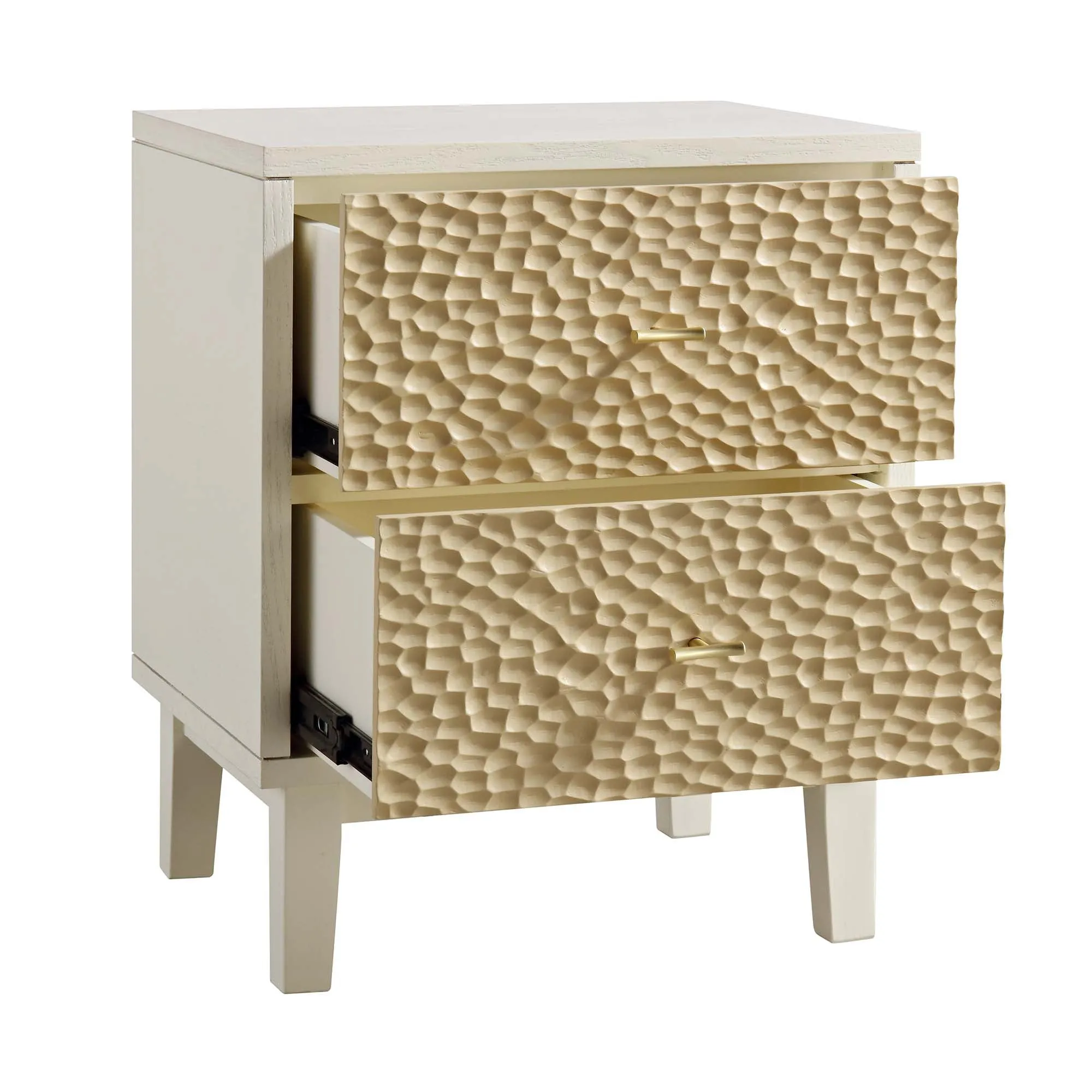 Bianca Chip Carved Bedside Table, Sand Beige & Ivory