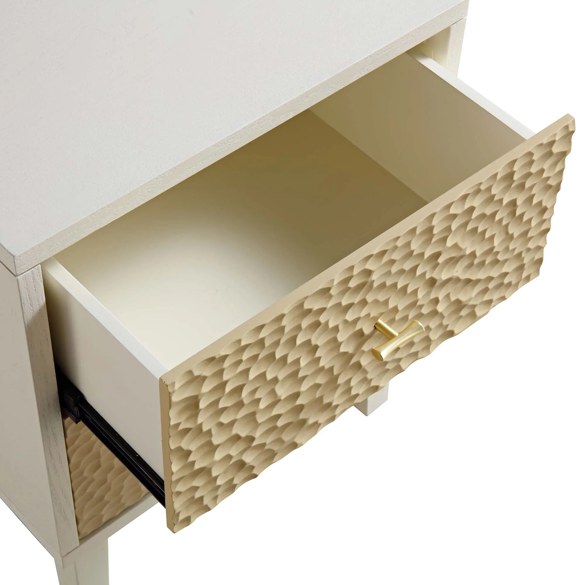 Bianca Chip Carved Bedside Table, Sand Beige & Ivory