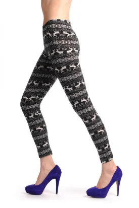 Black & White Reindeers Aztec Jacquard Knit Print