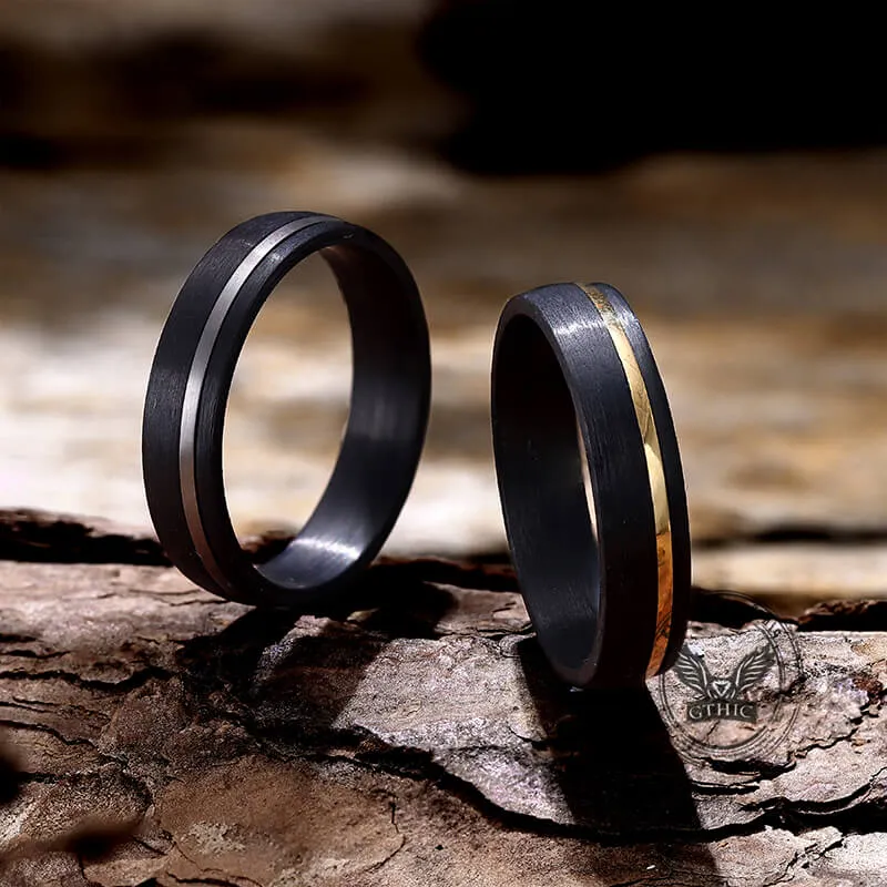 Black Grooved Zircon-set Titanium Wedding Ring