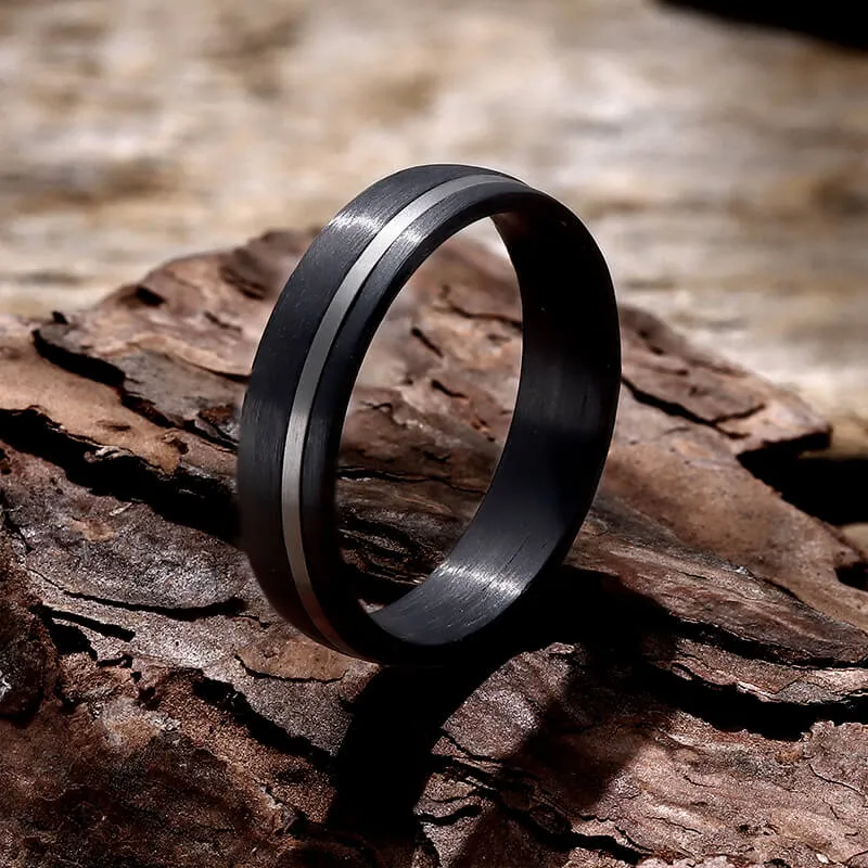 Black Grooved Zircon-set Titanium Wedding Ring