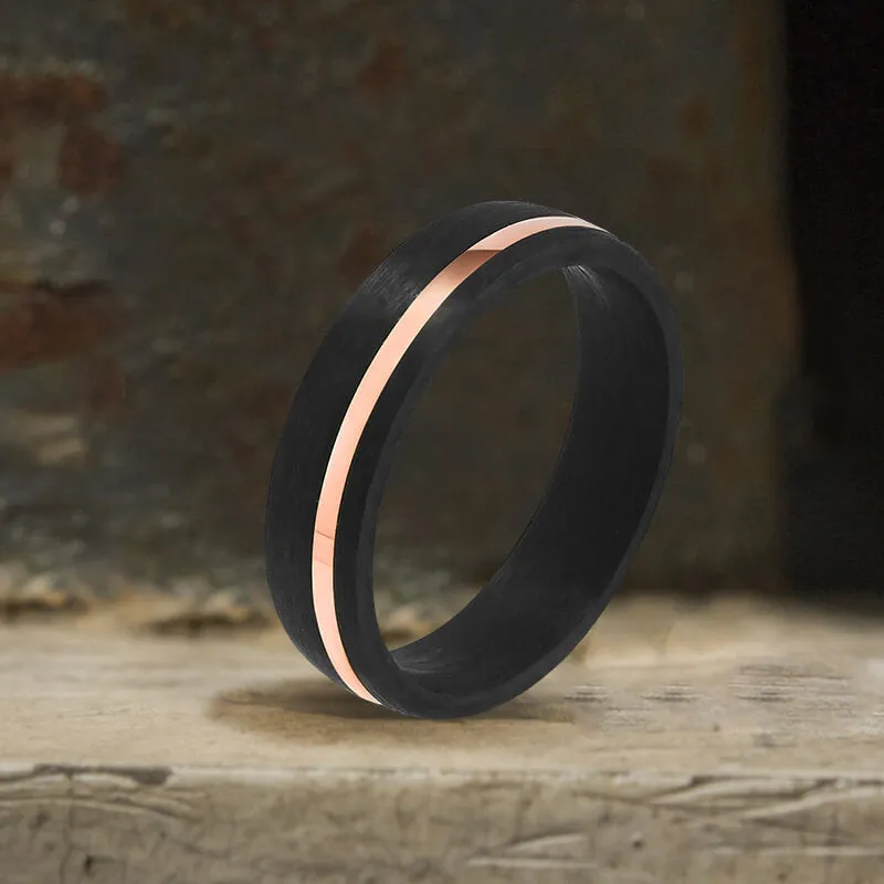 Black Grooved Zircon-set Titanium Wedding Ring