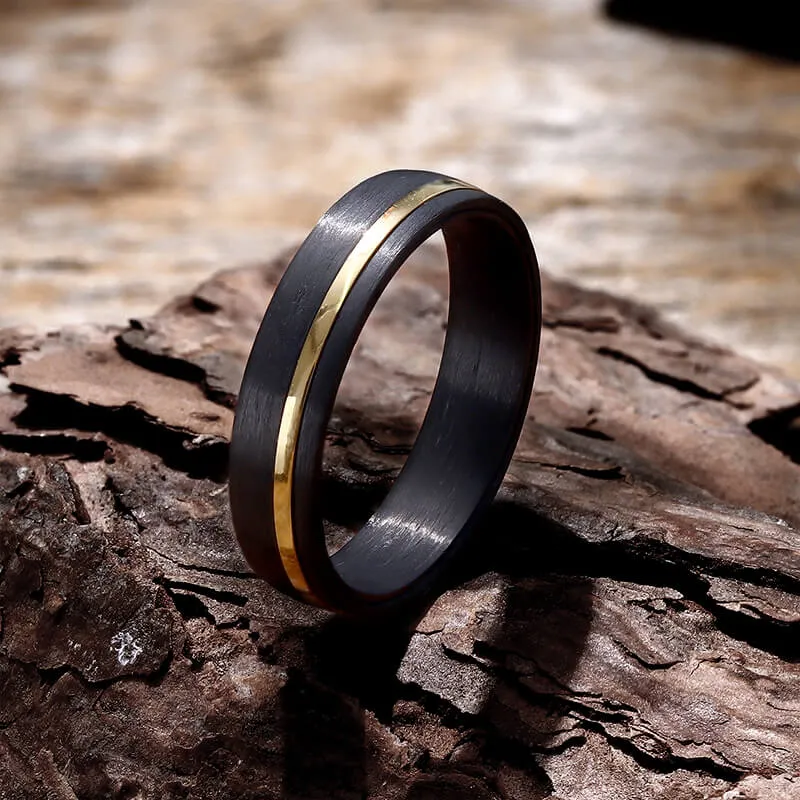 Black Grooved Zircon-set Titanium Wedding Ring