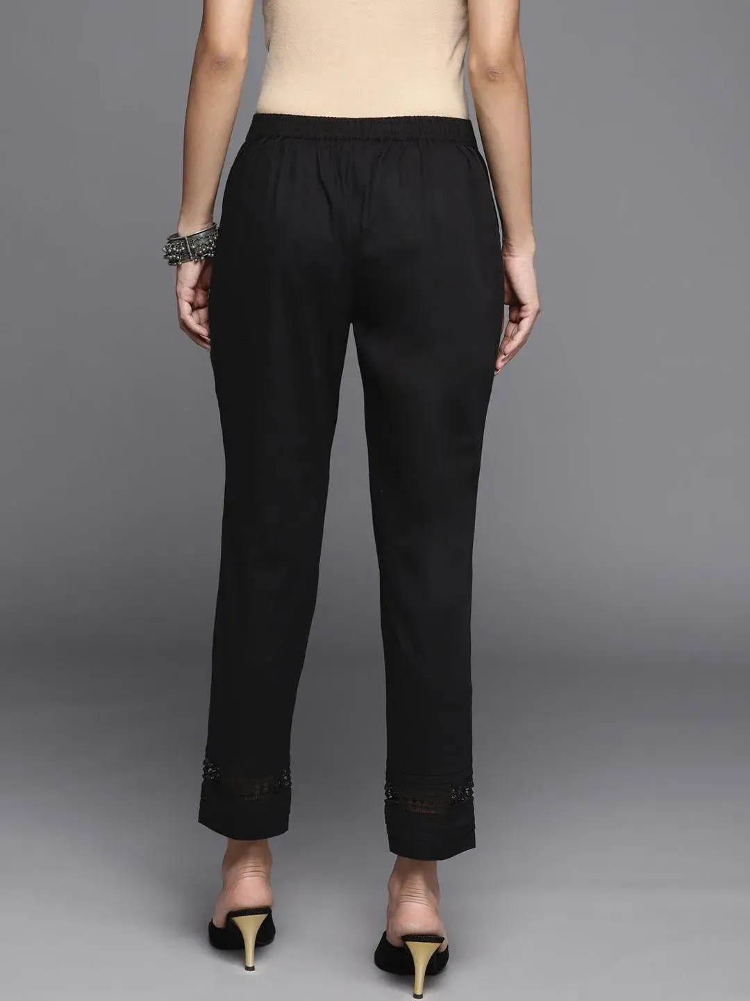 Black Solid Cotton Trousers