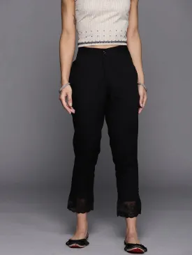 Black Solid Cotton Trousers